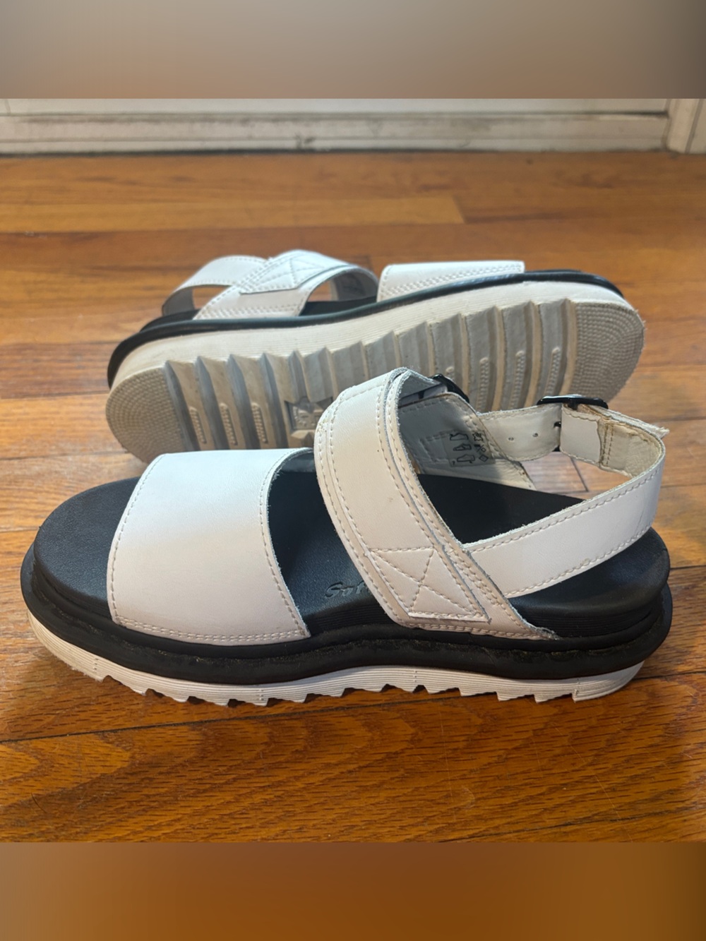 Dr. Martens Voss White and Black Leather Strap chunky Sandals